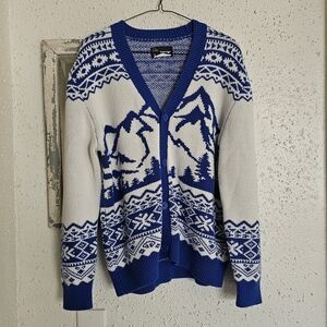 Original Use Blue & White Long Sleeve Mountain Cardigan Mens Sz Small CabinCore